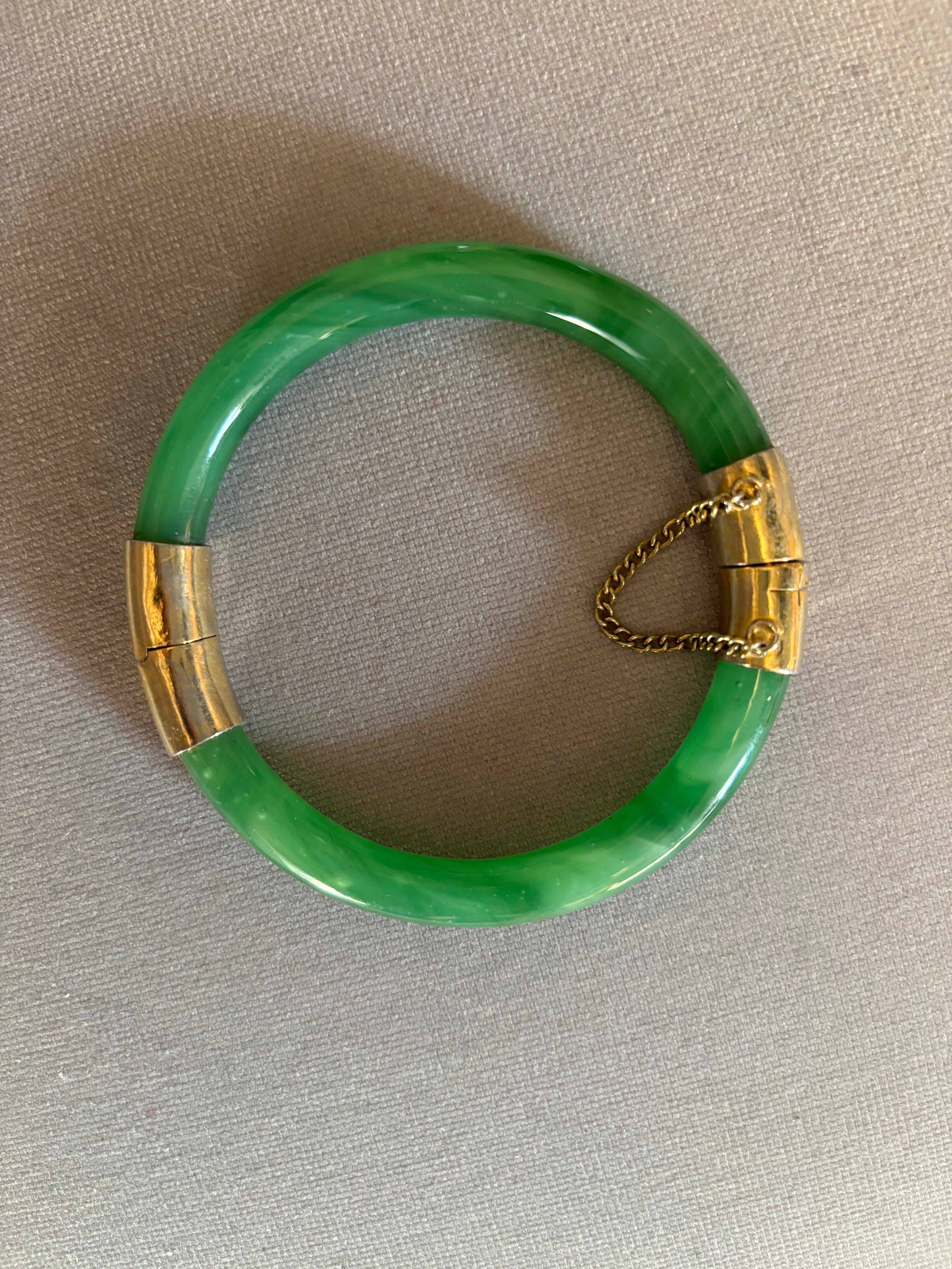 Vintage Jade and Gold-toned Bangle
