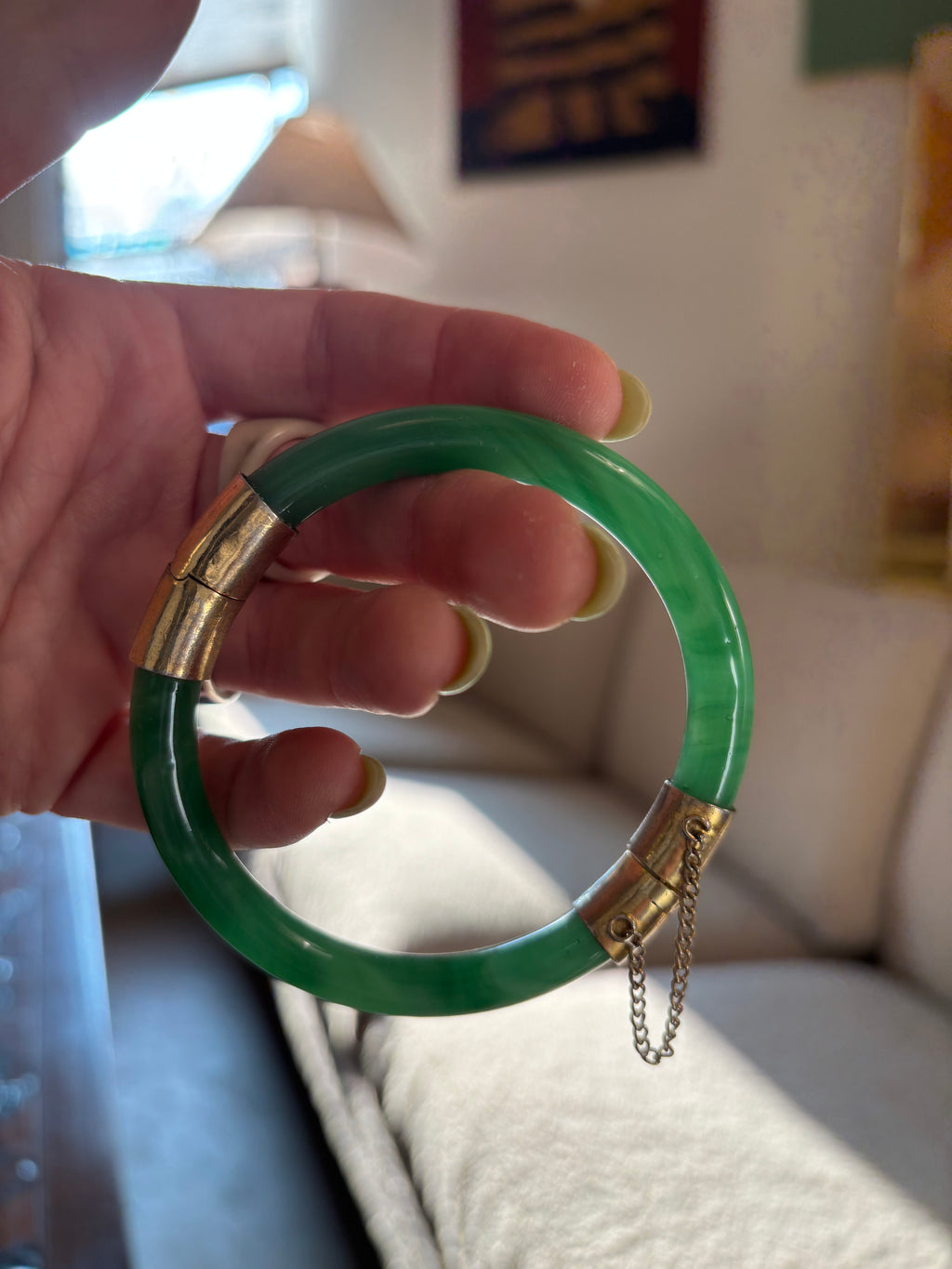 Vintage Jade and Gold-toned Bangle