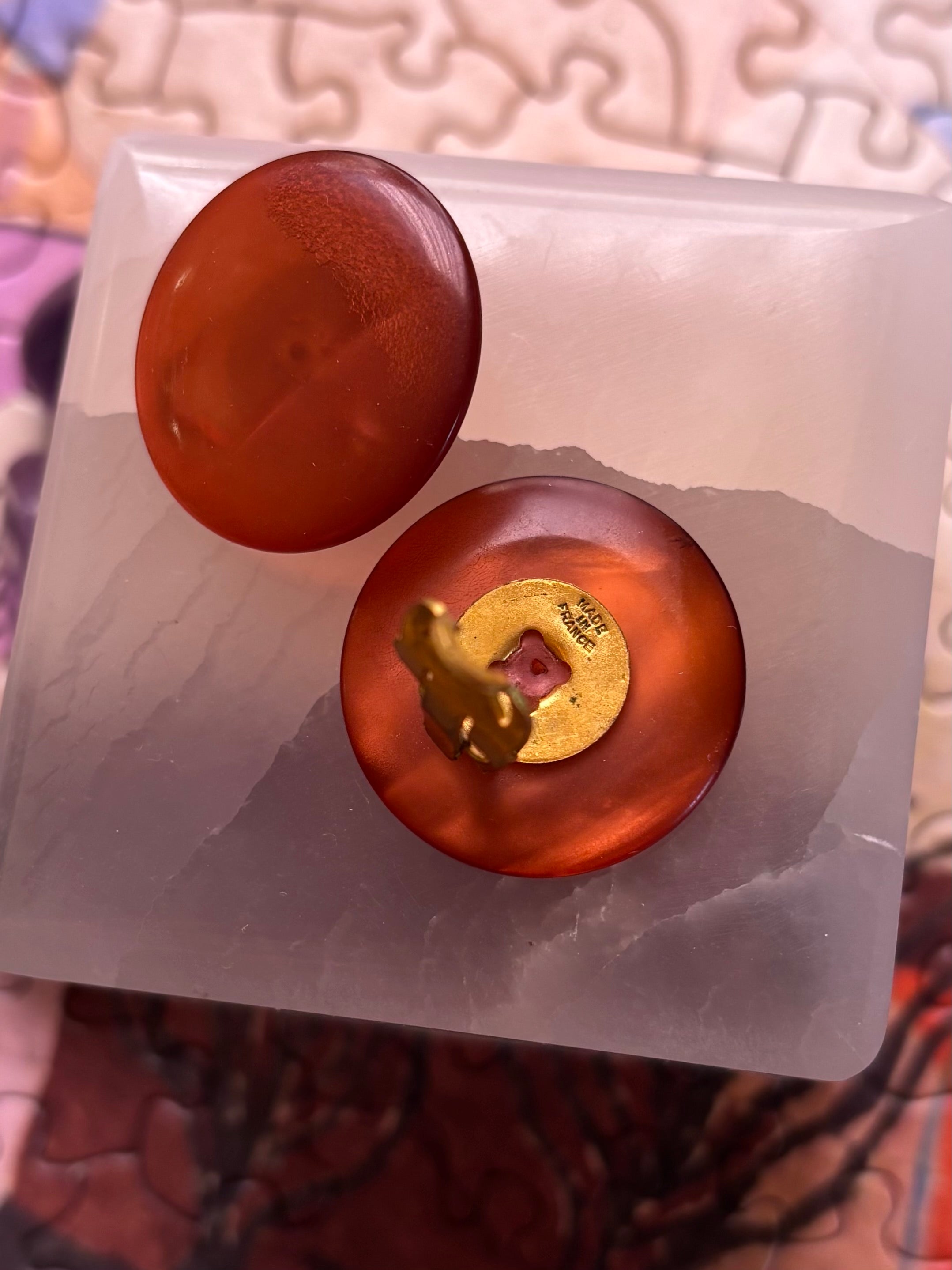 Vintage Pierre D'Albe Amber Bakelite Clip-on Earrings