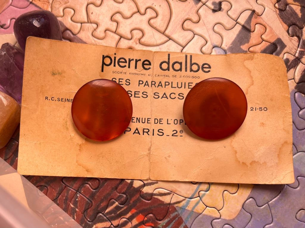 Vintage Pierre D'Albe Amber Bakelite Clip-on Earrings