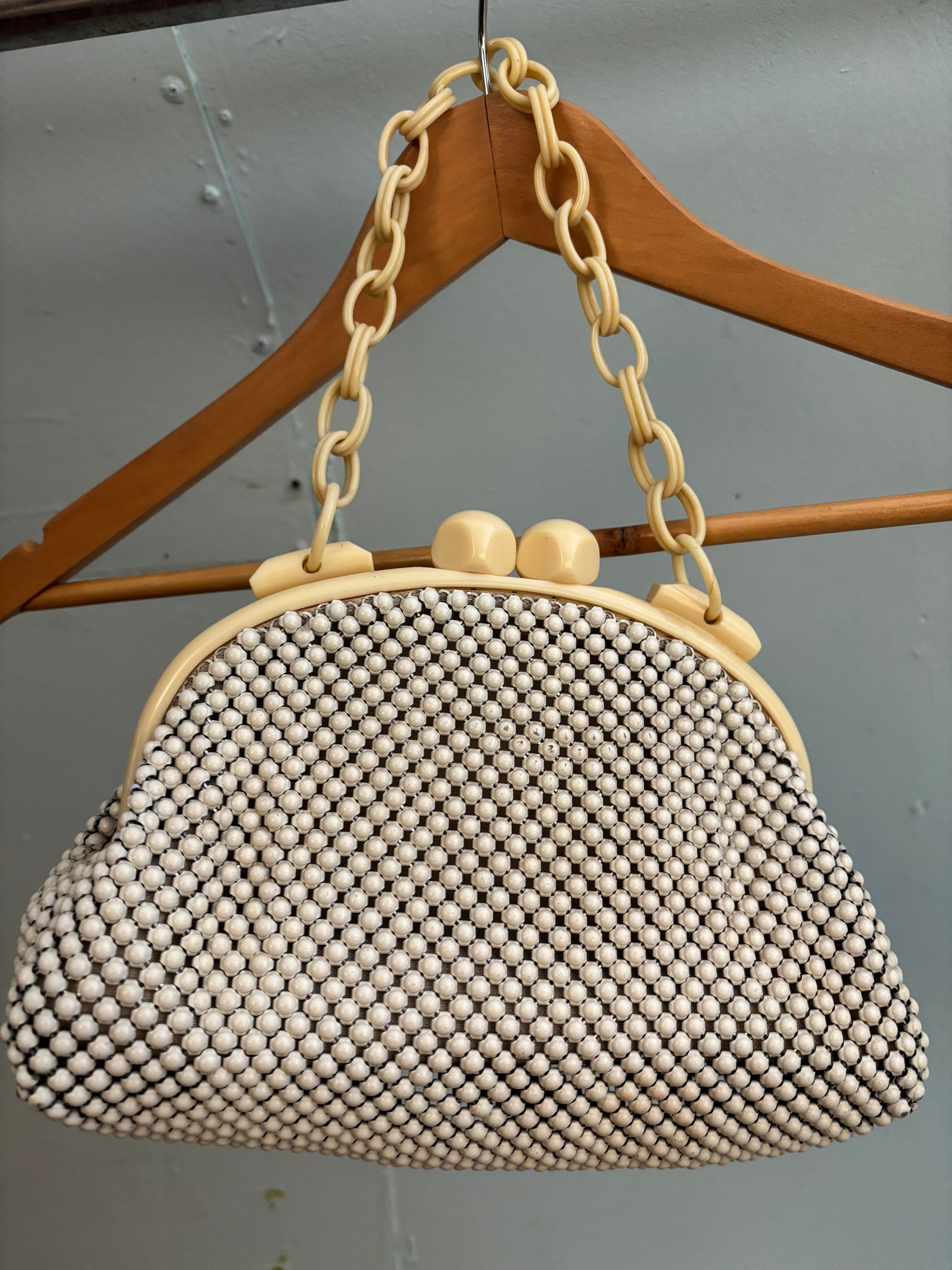 1930's Whiting & Davis Ivory and White Alumesh Handbag