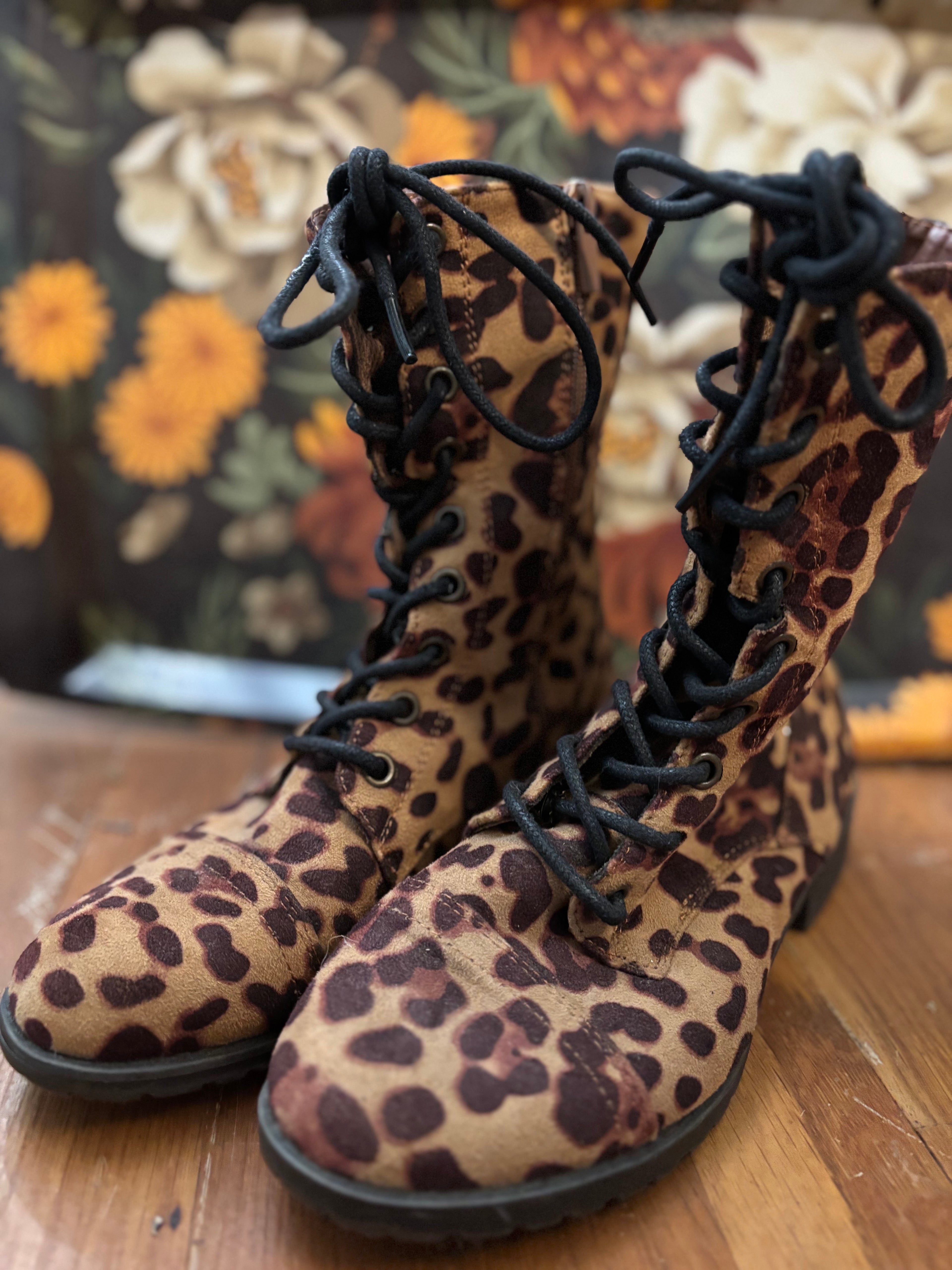 Leopard-print Lace-up Boots