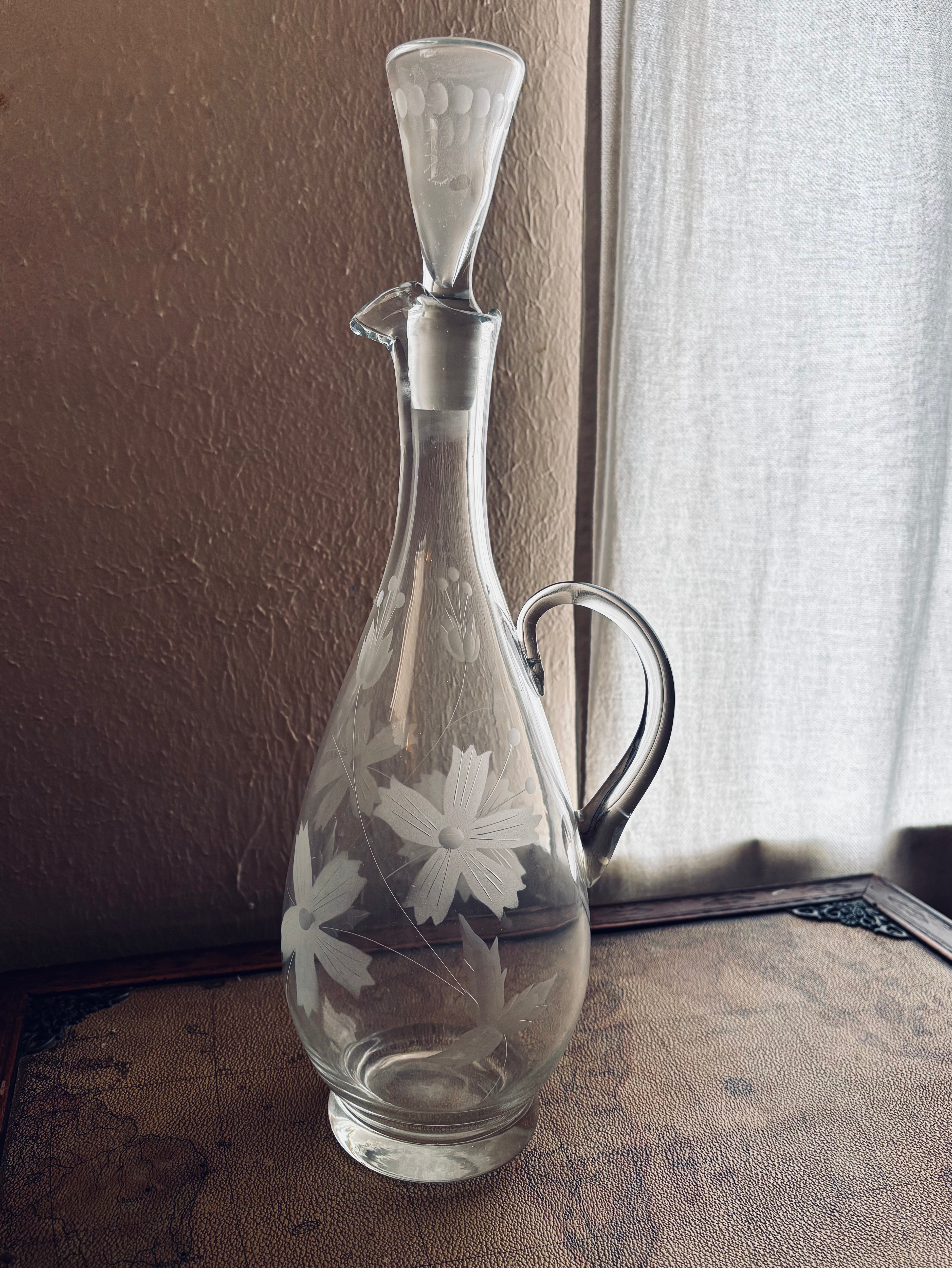 Dreamy Etched Glass Midcentury Modern Decanter