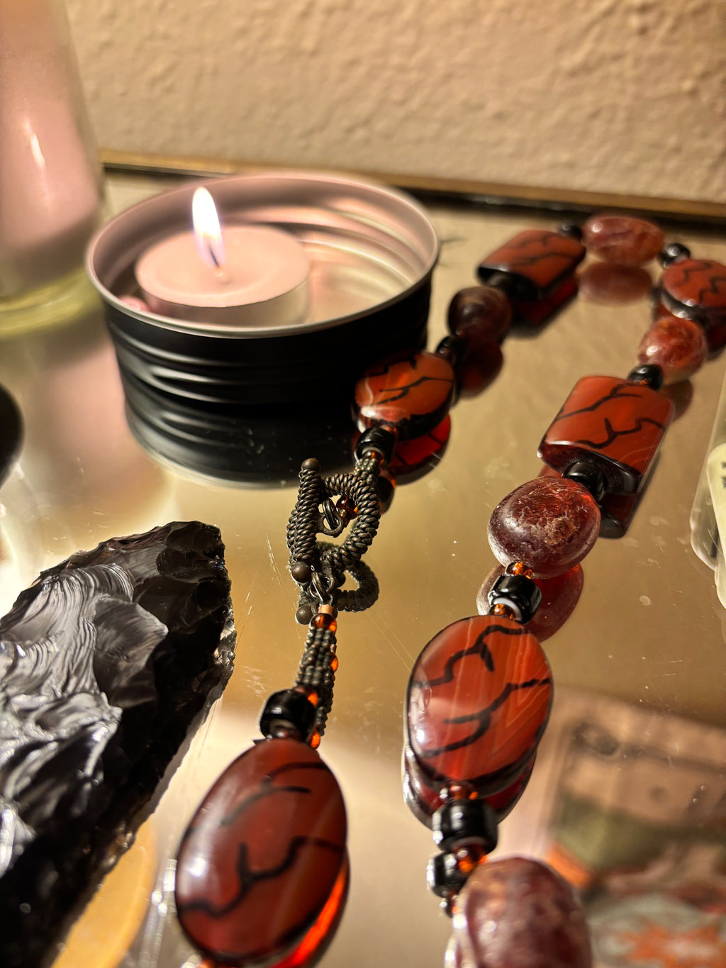 Vintage Bohemian Amber and Glass Beaded Necklace