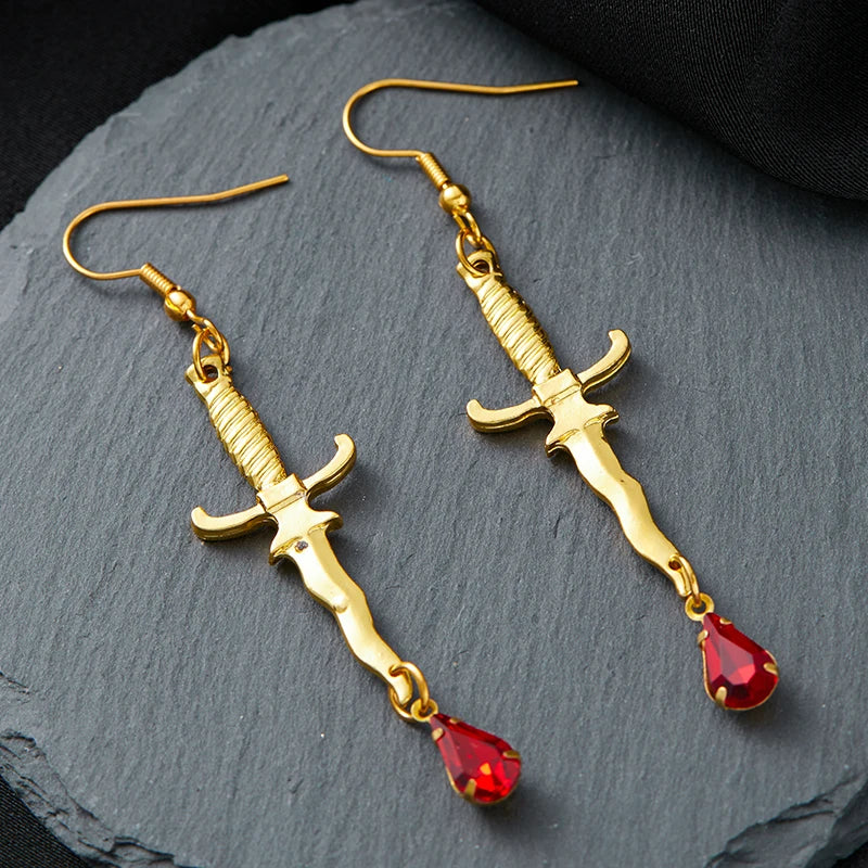 Dagger and Blood Drop Earrings